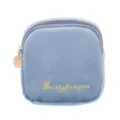 Compact blue velvet sanitary napkin pouch, portable cosmetic zipper bag with gold details. - Haze Blue