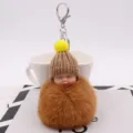 Süßer schlafender Baby Puppe Pompon Schlüsselanhänger Plüsch Tasche Anhänger für Auto Tasche - Kaffeebraun