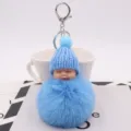 Süßes blaues schlafendes Baby Puppe Plüsch Pompon Schlüsselanhänger Flauschige Tasche Anhänger - Himmelblau