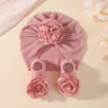 Joli ensemble bonnet et chaussettes pour bébé avec fleur de rose 3D, doux et confortable cadeau. - Ensemble rose 3 pièces