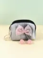 Mini cute coin purse for women with bow decoration, zipper closure and metal keychain ring. - Black