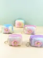 Cute gradient mini coin purse with flower pendant, stylish quilted zip wallet and keychain for girls. - Violet