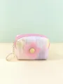 Gradient tie-dye mini coin purse with cute pink flower, simple zipper key pouch for women. - Light Rose Red