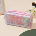 Astuccio tie-dye pastello con paillettes e stampa, grande borsa per cosmetici in rete. - Rosa
