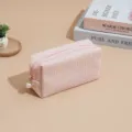 Pink tweed cosmetic bag portable makeup pouch large capacity travel storage organizer - Pink