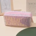 Rosa Pailletten Kosmetiktasche große Kapazität süße Federtasche tragbare Make-up Tasche - Rosa