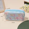 Pastello trousse trucco trasparente con paillettes e scritta dolce, grazioso astuccio scolastico. - Blu
