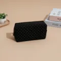 Black corduroy cosmetic bag with gold glitter dots and pearl zipper pull for daily travel. - 18.5x7x9.5cm / Black