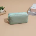 Corduroy makeup bag with gold foil dots and pearl zipper pendant for daily cosmetic storage - 18.5x7x9.5cm / Green