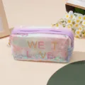 Deliziosa borsa cosmetica tie-dye con stelle glitterate e scritta, grande capacità. - Viola