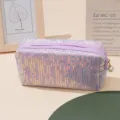 Lila Pailletten Make-up-Tasche große Kapazität Reise Kosmetiktasche eleganter Reißverschluss. - Lila