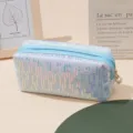 Hellblaue Pailletten Kosmetiktasche grosse Kapazitaet tragbare Make-up Tasche mit Perle. - Blau