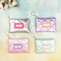 Quilted Metallic Coin Purse Puffer Pouch with Keyring Ruffle Decor Multi-Color Bag - 15x11cm / Uniform Mixed Color
