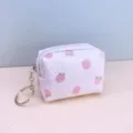 Cute waffle strawberry print coin purse mini zipper lipstick pouch with gold key ring. - 9X4X6cm / Pink