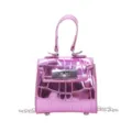 Pink laser mini handbag with top handle and metal chain, trendy style for women daily. - Rose Pink