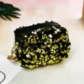 Black sequin mini coin purse fashionable lipstick storage pouch with keychain hook. - Gold