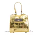 Gold mini metallic crocodile pattern top handle shoulder bag fashion crossbody handbag - Gold