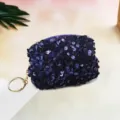 Dark blue sequin mini coin purse with keychain ring, compact lipstick storage pouch detail. - Dark Blue