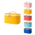 Bolso de maquillaje portátil de cuero PU con gran capacidad y práctica asa superior. - Amarillo Trigo