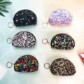 Glitter Sequin Mini Coin Purse Zipper Pouch with Keychain Fashion Lipstick Storage Bag - Semi-circle Mixed Color