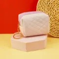 Mini quilted coin purse with zipper and keychain, cute gradient small storage pouch for keys. - Purple