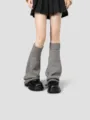 Calentadores de punto gris oscuro para mujer, calcetines Lolita JK japoneses, medias de pantorrilla. - Gris oscuro