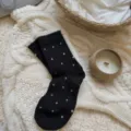 Mujeres lindas calcetines algodón lunares acogedor cálido invierno punto casual moda - Talla única / Negro
