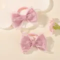 Juego de dos lazos para el pelo de malla rosa con diseño de corazones para niñas - Juego de 2 Piezas / Rosa