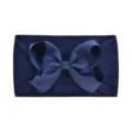 Soft navy blue nylon baby headband featuring a large ribbed grosgrain bow detail - Dark Blue