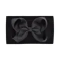 Super soft black nylon baby headband featuring a large grosgrain ribbon bow decoration - Black