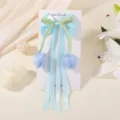 Detalle del pasador de pelo con lazo de tulipán para niñas con cintas largas azul claro. - Estilo de Lazo Tulipán (5529) / Azul claro