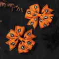 Pair of orange Halloween hair bow clips with cute black spider patterns on ribbon. - Orange Black Spider Style (2A-6) / Orange