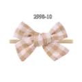 Elastische nylon baby haarband met een grote kaki en witte geruite gingham strik - Khaki Gingham (2998-10)