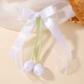 Elegant white tulip bow hair clip with flowing ribbons, premium girls' hair accessory - Tulip Bow Ribbon Style (5533) / White