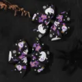 Halloween kids grosgrain ribbon hair bows with purple cat and ghost prints on black background - Black Skull Cat Style (2A-7) / Black