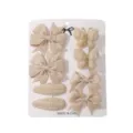 Set of 8 beige children hair clips featuring ribbon bows and knitted butterflies - Bowknot Crochet Style (8D) / 8-Piece Set / Beige