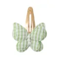 Green gingham fabric butterfly hair clip with pearl embellishments for cute daily styling. - Green Gingham