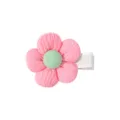 Cute pink fabric flower hair clip with green center for babies and toddlers hair accessories - Ribbon Wrapped Clip (1) / Pink Flower with Green Core
