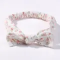 Zachte bloemen katoenen baby haarband met een grote decoratieve strik op witte basis - Set van 3 / Roze Bloemen (003)
