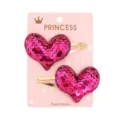 Pair of pink sequin heart hair clips for girls on a pink display card gift - Heart Style (1) / Single Clip Left Facing / Deep Pink