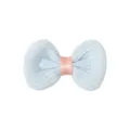 Adorable mini light blue fabric hair bow with a pink satin center for baby girls - Wrinkled Bow (10) / Light Blue with Pink Ribbon