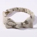 Zachte katoenen hydrofiele baby haarband met strik en bruin regenboogpatroon - Set van 3 / Crème Regenboog (004)
