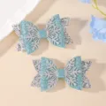 Children glitter snowflake bow hair clips set, cute blue party hair accessories for kids. - Bowknot Style / Blue