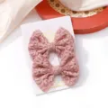 Set of two pink floral embroidered bow hair clips for children with cute flower patterns - Embroidered Floral Bow Hair Clip (13) / 1 Piece / Light Pink