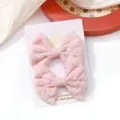 Pair of pink floral embroidered cloth bow hair clips for girls on white display card - Daisy Embroidered Bow Hair Clip (16)