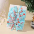 Two-piece light blue ribbon Christmas hair bow clips with festive Merry Christmas print - 2A-5 (Blue Red Text)