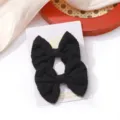 Elegant pair of black floral embroidered fabric bow hair clips on a display card - Black Floral Embroidered Bow (20)