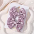 Handmade purple floral embroidered bow hair clip set for girls, cute hair accessories. - Purple Floral Embroidered Clip (22)