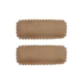 Detail of cute brown woven burlap hair clips with scalloped edges for young girls - Woven Linen Texture Style (2) / 2 Pieces/Pack / Tan