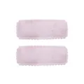 Detailed view of two pink embroidered rectangular hair clips with scalloped edges. - 3D Embroidered Floral Style (25)